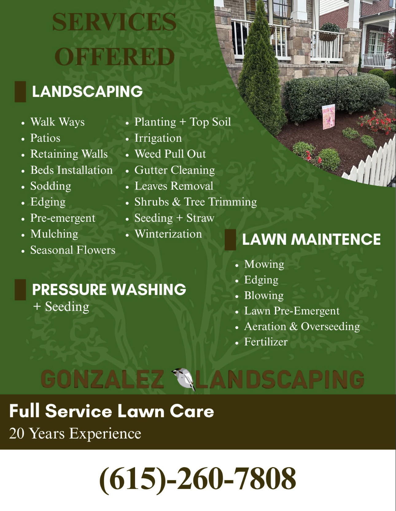 Gonzalez Landscaping service overview flyer
